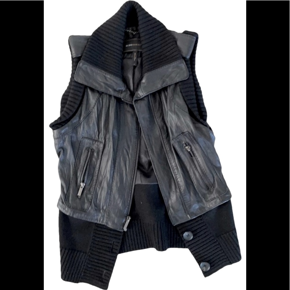 Faux lather, with sweater detail vest.